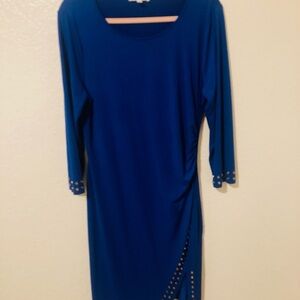 Spense Blue Ruched Embellished Sheath Dress